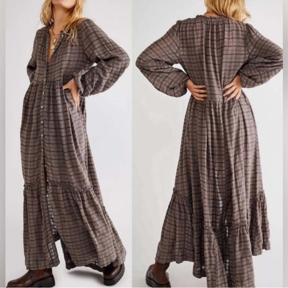 Free People Edie Tiered Maxi Dress in Horseshoe. Size Large. - Picture 4 of 5